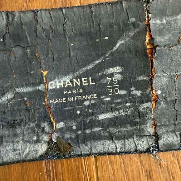 Vintage 70s Chanel Coco Profile Buckle Denim Belt READ 27-30 - Picture 8 of 11